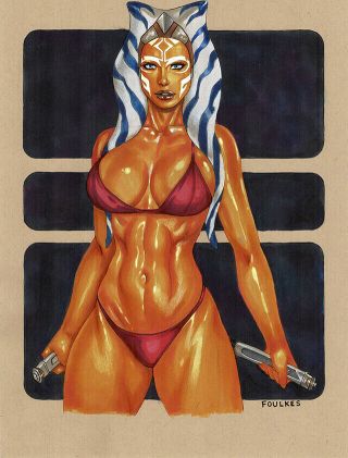 Ahsoka Tano Star Wars Art Sexy 9 X 12 Training By Chris Foulkes