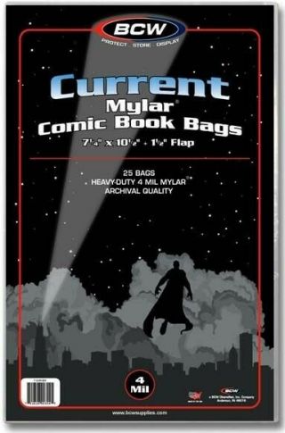 Current Mylar Comic Book Bags 4 Mil Pack Of 25 Bcw Archival Polyester Semi Rigid