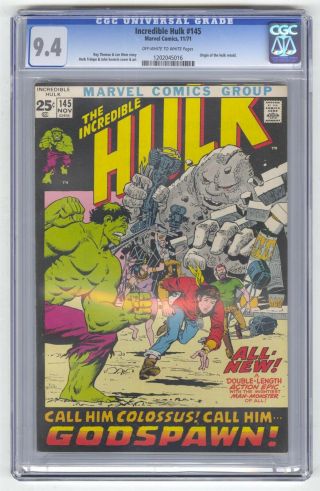 Incredible Hulk 145 Cgc 9.  4 Marvel Comic Origin Retold Trimpe Art