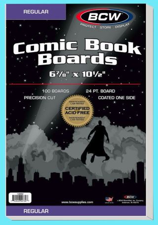 100 Bcw Regular Size Comic Book Backing Boards 6 - 7/8 " X 10 - 1/2 " Modern Storage