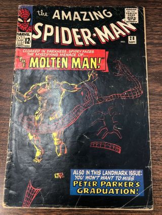The Spider - Man 28 Marvel 1965 Origin & 1st Appearance Of The Molten Man