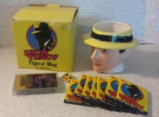 Vintage Walt Disney Dick Tracy Figural Mug 1989 Push Pin Applause Movie Card Box