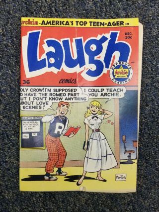 Laugh Comics 36 Rare Archie (classic Cover) 1949 Golden Age Wow