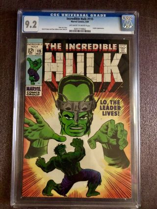 The Incredible Hulk 115 Cgc 9.  2 1969 Marvel Comic The Leader Trimpe Stan Lee