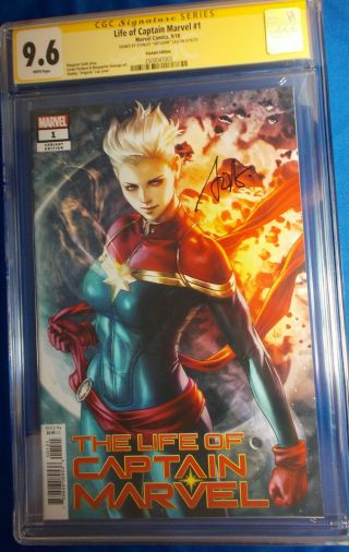 Life Of Captain Marvel 1 Variant Cover Cgc 9.  6 Signed By Stanley Artgerm Lau