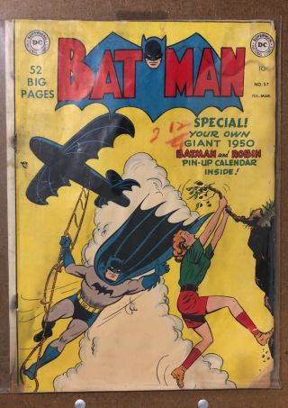 Batman 57 1950 Comic Book With Pin - Up Calendar