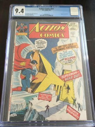 Action Comics 411 Cgc 9.  4 Nm Ow - W 1972 Superman Fortress Of Solitude Supergirl