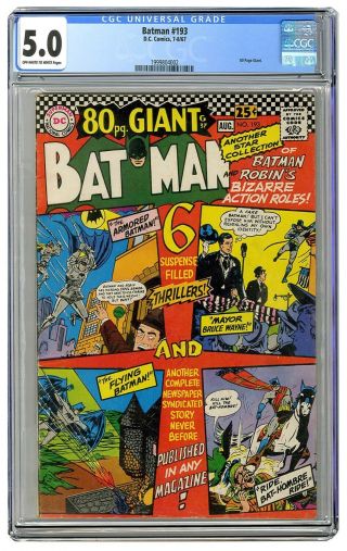Batman 193 Cgc 5.  0 Vintage Dc Detective Comic 80 Page Giant Silver Age 25c