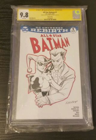 All - Star Batman 1 Ss Cgc 9.  8 Joker Harley Quinn Sketch By Marat Mychaels