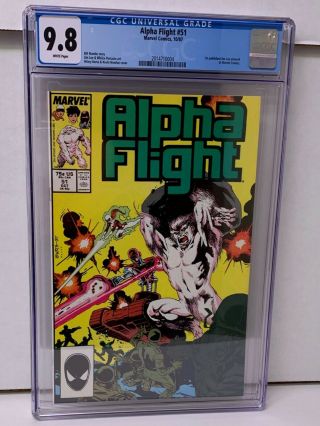 1987 Marvel Alpha Flight 51 1st Published Jim Lee Art In Marvel Cgc 9.  8 White