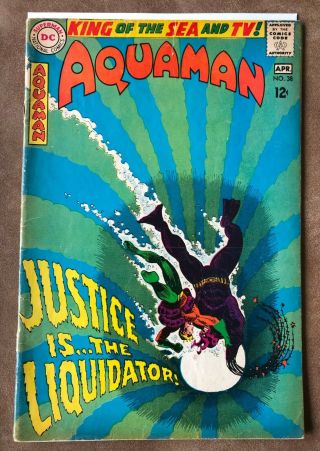 Aquaman Comic Book 38 Dc1968 Nick Cardy Justice Is The Liquidator Rare Vintage