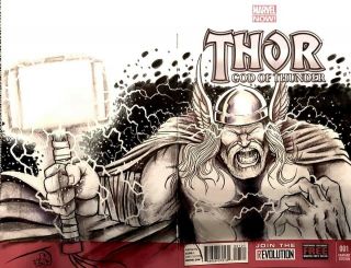 Comic Art Sketch Cover - Thor By Dave Myers