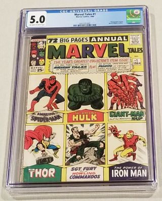 Marvel Tales 1 Cgc 5.  0 Ow/w 1964 Origins Of Spider - Man Iron Man Thor Hulk