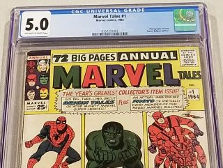 Marvel Tales 1 CGC 5.  0 OW/W 1964 Origins of Spider - Man Iron Man Thor Hulk 2