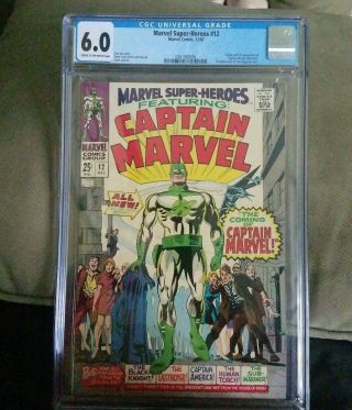 Marvel Heroes 12 - Cgc 6.  0 Cream/off White Pages " 1st App Of Captain Marvel "