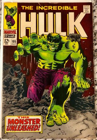 The Incredible Hulk 105 Fine,  6.  5 1st Missing Link July 1968 Avengers Cgc It