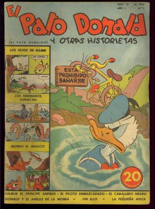 Donald Duck V1 1 Rare Sub - Mariner Argentina Ed.  Carl Barks Disney Comic 1944 Vg
