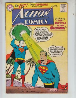 Action 254 Gvg (3.  0) 7/59 1st Meeting Of Superman And Bizarro 3rd Supergirl