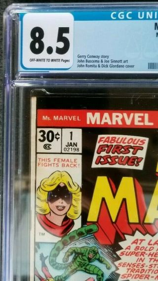 Ms Marvel 1 CGC 8.  5 from Jan 1977 1st Carol Danvers as Ms Marvel Key Origin  3