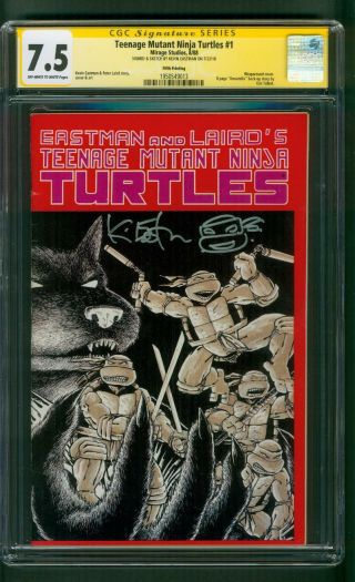 Teenage Mutant Ninja Turtles 1 Cgc Ss 7.  5 Kevin Eastman Sketched 1988 5th Print