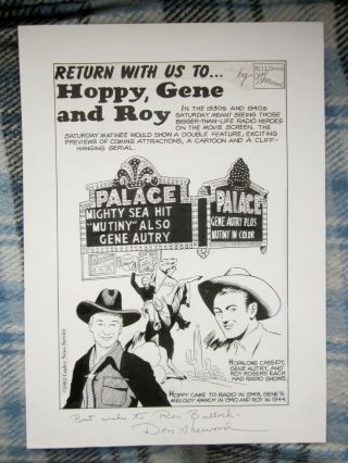 Orig Don Sherwood " Return With Us To " Hoppy,  Gene And Roy Comic Strip Art In Ink
