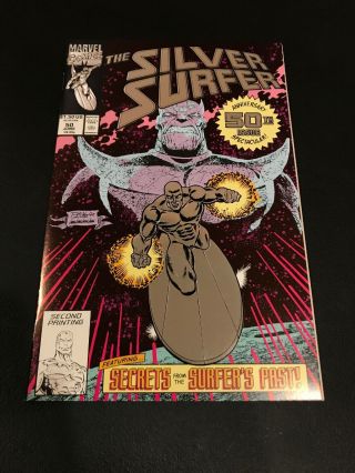 Silver Surfer 50 (1992) Nm,  Foil Cover 50th Anniversary Thanos 2nd Print Var