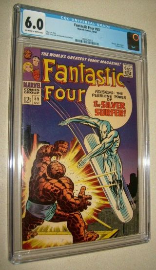 Fantastic Four 55 Cgc 6.  0 Blue Classic Kirby Thing Vs Silver Surfer Cover 1966