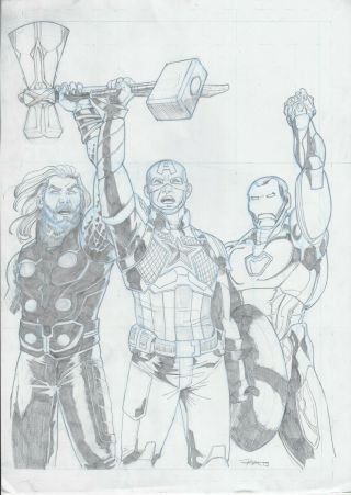 Avengers (11 " X17 ") Comic Art By Romualdo - Cosmotrama Studio