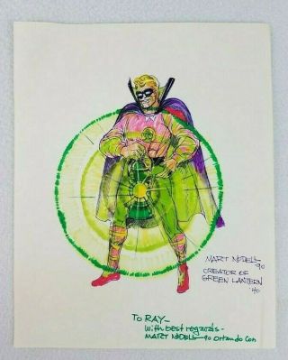 Green Lantern Creator Martin Nodell - Hand - Drawn Sketch - 8x10 Signed Art - 1990