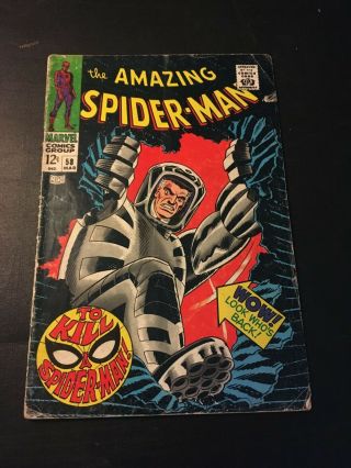 Spider - Man 58 (3/68 Marvel) Smythe Spider - Slayer Ka - Zar App Stan Lee Vg -