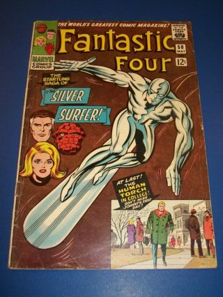 Fantastic Four 50 Huge Silver Age Key Surfer Cover Galactus Vg,  1st Pr Marvel
