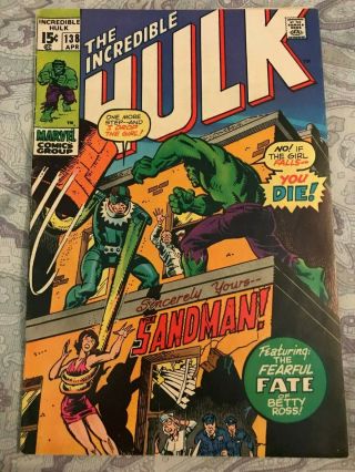 The Incredible Hulk 138 Marvel Comics 1971 Vs The Sandman