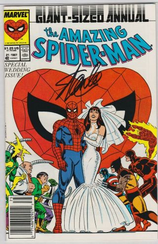 Spider - Man Annual 21 Key Wedding Issue Signed Stan Lee Nm - (9.  2) No
