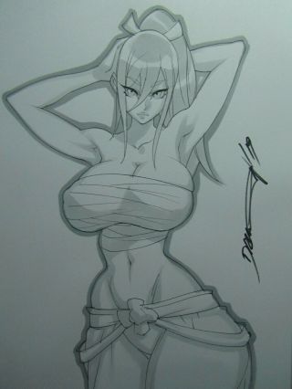 Erza Fairy Tail Girl Sexy Busty Sketch Pinup - Daikon Art