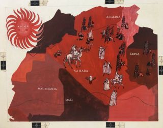 Map Of Middle East Illustration Art 1960’s Nr