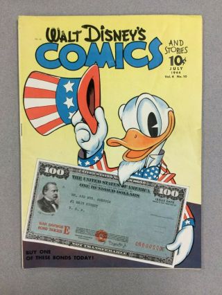 Walt Disney Comics And Stories 46,  F (6.  0),  1944 Dell Comics,  V 4 10,  War Bond