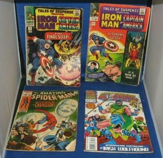 4 Vintage Comic Books Iron Man & Captain America,  Spider Man,  Guardians