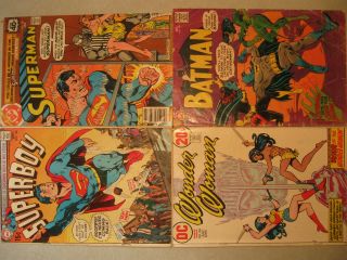 4 Vintage Dc Comic Books.  Batman Superboy Wonder Woman Superman