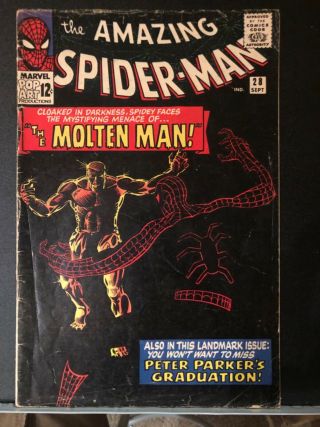 The Spider - Man 28 (sep 1965,  Marvel) First Appearance Of Molten Man