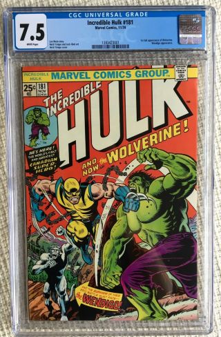 Incredible Hulk 181 Cgc 7.  5 1 St Wolverine,  Hulk Battle Cover Stan Lee.  Herb 2