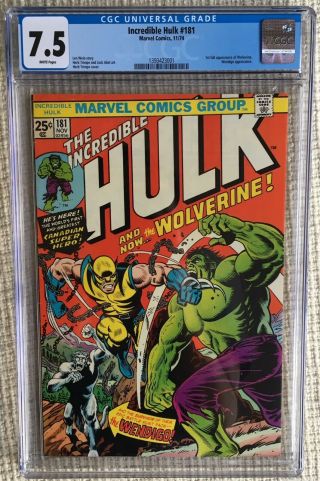 Incredible Hulk 181 cgc 7.  5 1 st WOLVERINE,  HULK Battle cover Stan Lee.  Herb 2 2