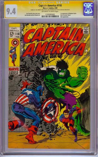 Captain America 110 Cgc 9.  4 Signed X3 Stan Lee,  Sinnott,  Steranko 1st Madame Hydra