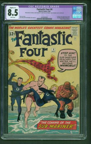 Fantastic Four 4 Cgc 8.  5 White Pages 1st Sub - Mariner Silver Age Appearance