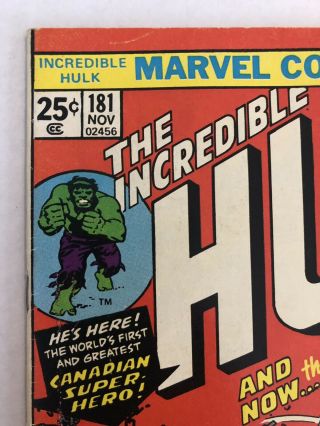 Marvel Incredible Hulk 181 Vol 1 Grade 1st Wolverine No Value Stamp 2