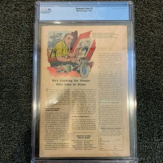 FANTASTIC FOUR 1 CGC 3.  0 OFF - WHITE PAGES 11/1961 2