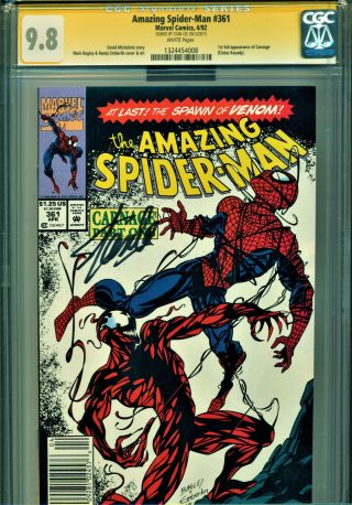 Spider - Man 361 Cgc 9.  8 Ss Clearly Signed By Stan Lee 1st App Carnage