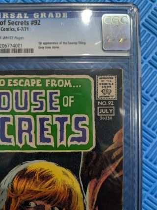 DC Comics House of Secrets 92 CGC 9.  0 1st appearance of Swamp Thing OW Pages 5
