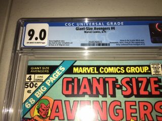 Giant Size Avengers 4 CGC 9.  0 Marvel Comics (1975) Vision Marries Scarlet Witch 3