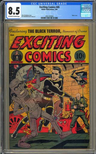 Exciting Comics 45 Black Terror Robot Cover Alex Schomburg Nedor 1946 Cgc 8.  5