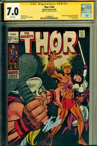 Thor 165 Cgc 7.  0 W/p Ss Signed Stan Lee - Jack Kirby Art - 1st App " Him " (warlock)